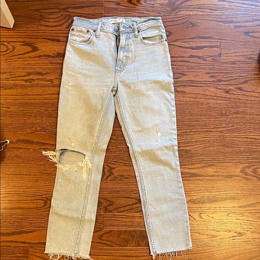 Abercrombie & Fitch Light Blue Distressed Straight Leg Jeans